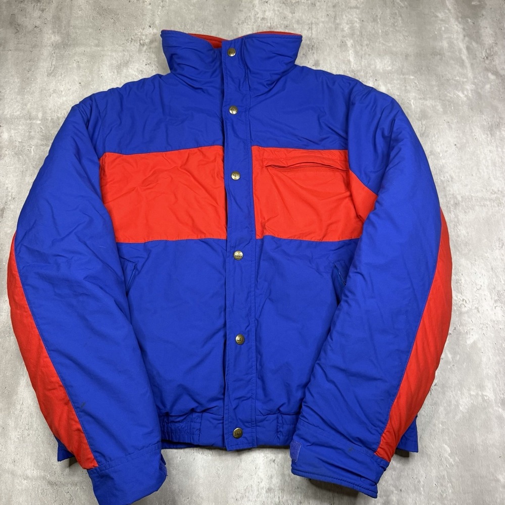 VTG 80s REI Entrant Down Puffer Jacket Mens M Colorblock Blue Red Ski Coat